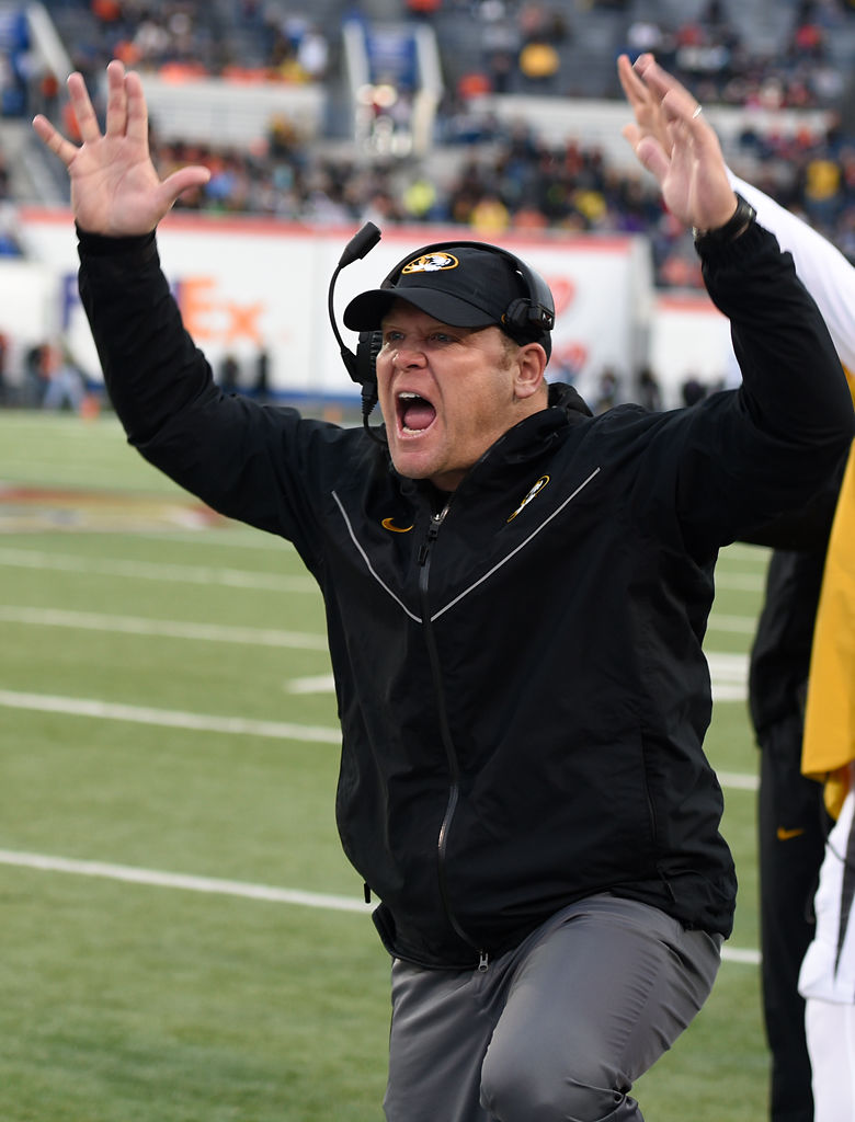 Missouri head coach Barry Odom yells from the sidelines